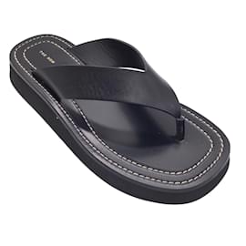The row-The Row Black Ginza Flat Leather Sandals-Black