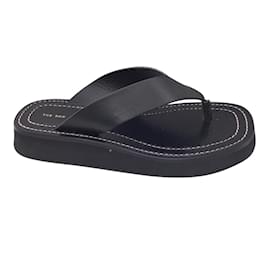 The row-The Row Black Ginza Flat Leather Sandals-Black