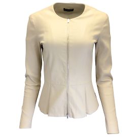 The Row Ivory Full Zip Stretch Lambskin Leather Jacket Cream