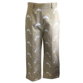 Thom Browne Tan / White Dolphin Embroidered Cropped Wool Pants / trousers Camel