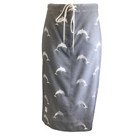 Thom Browne Grey / White Dolphin Embroidered Wool Board Skirt Grey