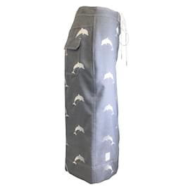 Thom Browne-Thom Browne Gray / Saia branca de lã bordada com golfinhos-Cinza
