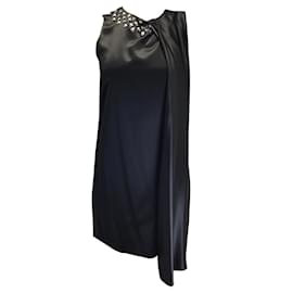 Thomas Wylde-Thomas Wylde Black Studded Sleeveless Asymmetrical Silk Dress-Black