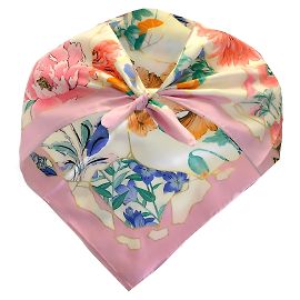 Salvatore Ferragamo Marfil / Pañuelo de seda cuadrado con estampado Kintsugi multicolor rosa claro Rosa