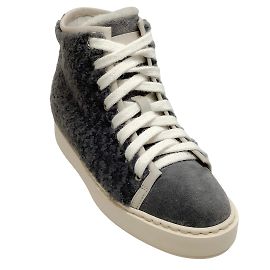 Santoni Grey Shearling Flaunted High Top Sneakers Grey