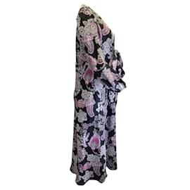 Autre Marque-Scanlan Theodore Black / Pink Multi Printed Silk Midi Dress-Black