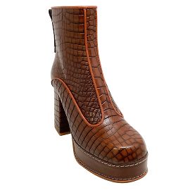 See by Chloé See by Chloe Brown Croc Embossed Platform Booties Brown