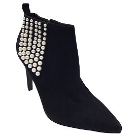 Sergio Rossi Black Pearl Embellished Pointed Toe High Heeled Ankle Boots/Booties Black