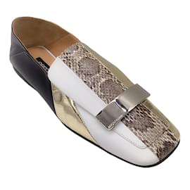 Sergio Rossi-Sergio Rossi Gold Multi Logo Plaque Embellished Slip-On Leather Loafers-Multiple colors