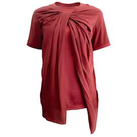 Autre Marque-Sies Marjan Draped Layered Silk Short-sleeve Blouse-Red