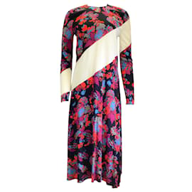 Givenchy-Givenchy black / Ivory Multi Floral Printed Asymmetric Striped Long Sleeved Crepe Midi Dress-Multiple colors