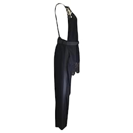 Givenchy-Givenchy Black Lace Detail Crepe Jumpsuit-Black