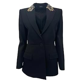 Givenchy-Givenchy Black Wool Blazer with Gold / Silver Sequined Collar-Black