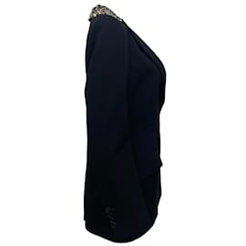 Givenchy-Blazer de lana negro Givenchy con dorado / Collar de lentejuelas plateadas-Negro