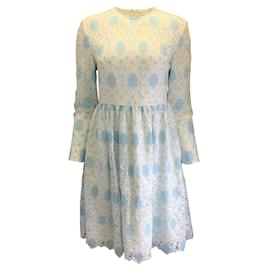 Autre Marque-Huishan Zhang Light Blue / White Long Sleeved Embroidered Crochet Lace Dress-Blue