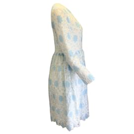 Autre Marque-Huishan Zhang Bleu Clair / Robe en dentelle au crochet brodée blanche à manches longues-Bleu