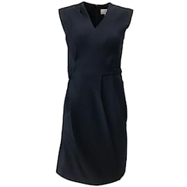 Autre Marque-J. Mendel Navy Wool Silk Blend Draped Sleeveless Casual Dress-Navy blue