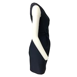 Autre Marque-J. Mendel Navy Wool Silk Blend Draped Sleeveless Casual Dress-Navy blue