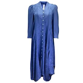 High-High Royal Blue Floral Jacquard Satin Midi Dress-Blue