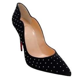 Christian Louboutin-Christian Louboutin Black Suede Wavy Pumps with Silver Studs-Black