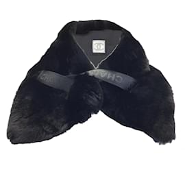 Chanel-Cuello de piel de conejo Rex negro de Chanel / bufanda-Negro