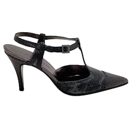 Chanel-Chanel Black Stingray T-Strap Pumps-Gris