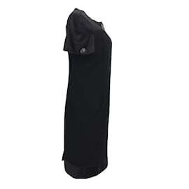 Chanel-Vestido de cóctel de lana texturizada negra con ribete de seda de Chanel-Negro