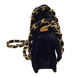 Chanel-Chanel Noir Vintage 80's Mini sac à rabat en velours matelassé-Noir
