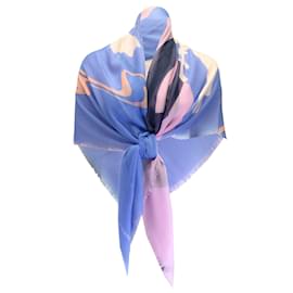 Chanel-Chanel blue / Pink CC Logo Abstract Print Square Cashmere and Silk Scarf-Blue