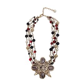 Chanel-Chanel blue / Red / Gold Pearl and Gripoix Necklace-Golden