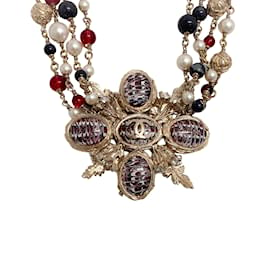 Chanel-Chanel blue / Red / Gold Pearl and Gripoix Necklace-Golden