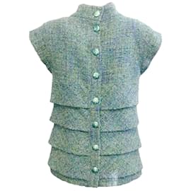 Chanel-Blusa de tweed fantasia verde azul Chanel-Azul
