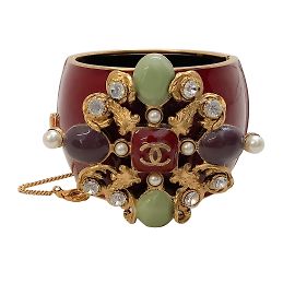 Chanel Dark Red Multi Enamel Maltese Cross Cuff Bracelet Red