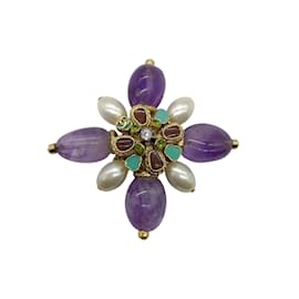 Chanel-Chanel Gold Spring 2005 Amethyst & Pearl Multi Stone/Crystals Brooch-Multiple colors
