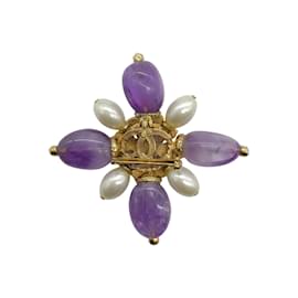 Chanel-Chanel Gold Spring 2005 Amethyst & Pearl Multi Stone/Crystals Brooch-Multiple colors