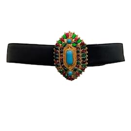 Chanel-Chanel 1993 Turquoise and Gripoix Black Leather Belt-Black