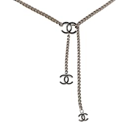 Chanel-Chanel 2004 Silver Chain Belt With Black Enamel Logos-Black