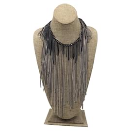 Chanel-Chanel 2014 Multi Strand Fringe Chain Necklace-Silvery