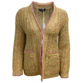 Chanel-Chanel 2017 Braided Trim Woven Knit Cardigan Gold Multi Sweater-Multiple colors