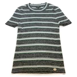 Chanel-Chanel schwarz / Grün / Grau gestreiftes T-Shirt-Schwarz