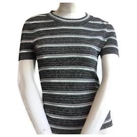 Chanel-Chanel schwarz / Grün / Grau gestreiftes T-Shirt-Schwarz
