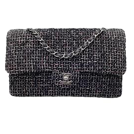 Chanel-Chanel schwarz / Nicht-gerade weiss / Rosa 2004 New York Woven Tweed gefütterte Überschlagtasche-Schwarz