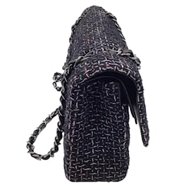 Chanel-Chanel Black / White / Pink 2004 New York Woven Tweed Double Flap Bag-Black