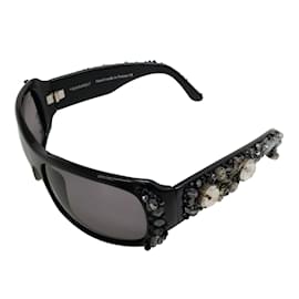 Chanel-Chanel Black Crystal Bijou Numero 1 Sunglasses-Black