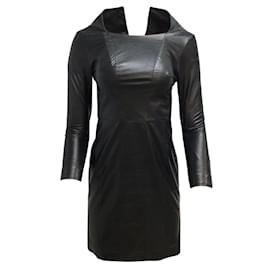 Chanel-Vestido de couro de pele de cordeiro manga comprida preto Chanel-Preto