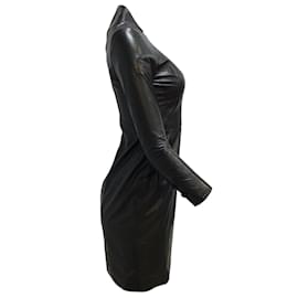 Chanel-Vestido negro de manga larga de piel de cordero de Chanel-Negro