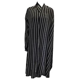 Balenciaga-Balenciaga Black / white 2016 Striped Draped Midi Dress-Black
