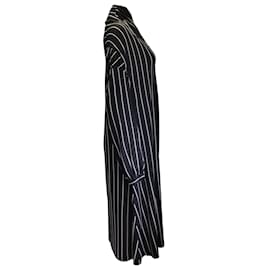 Balenciaga-Balenciaga Black / white 2016 Striped Draped Midi Dress-Black