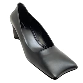 Balenciaga-Balenciaga Black Leather Square Toe Moon Pumps-Black