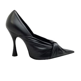 Balenciaga-Balenciaga Black Leather Twist Drapy Pumps-Black